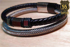 Leather 55 Ανδρικό Xειροποίητο Δερμάτινο βραχιόλι με ανοξείδωτο ατσάλι σε συσκευασία δώρου / Κωδικός Προϊόντος: C149