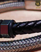 Leather 55 Ανδρικό Xειροποίητο Δερμάτινο βραχιόλι με ανοξείδωτο ατσάλι σε συσκευασία δώρου / Κωδικός Προϊόντος: C149