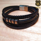 Leather 55 Ανδρικό Xειροποίητο Δερμάτινο βραχιόλι με ανοξείδωτο ατσάλι σε συσκευασία δώρου / Κωδικός Προϊόντος: C150