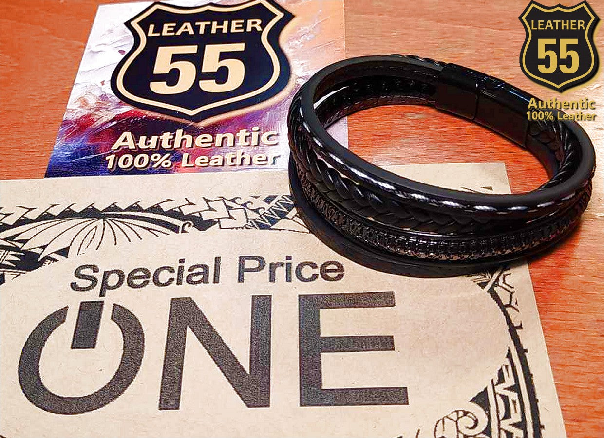 Leather 55 Ανδρικό Xειροποίητο Δερμάτινο βραχιόλι με ανοξείδωτο ατσάλι σε συσκευασία δώρου / Κωδικός Προϊόντος: C151