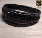 Leather 55 Ανδρικό Xειροποίητο Δερμάτινο βραχιόλι με ανοξείδωτο ατσάλι σε συσκευασία δώρου / Κωδικός Προϊόντος: C151