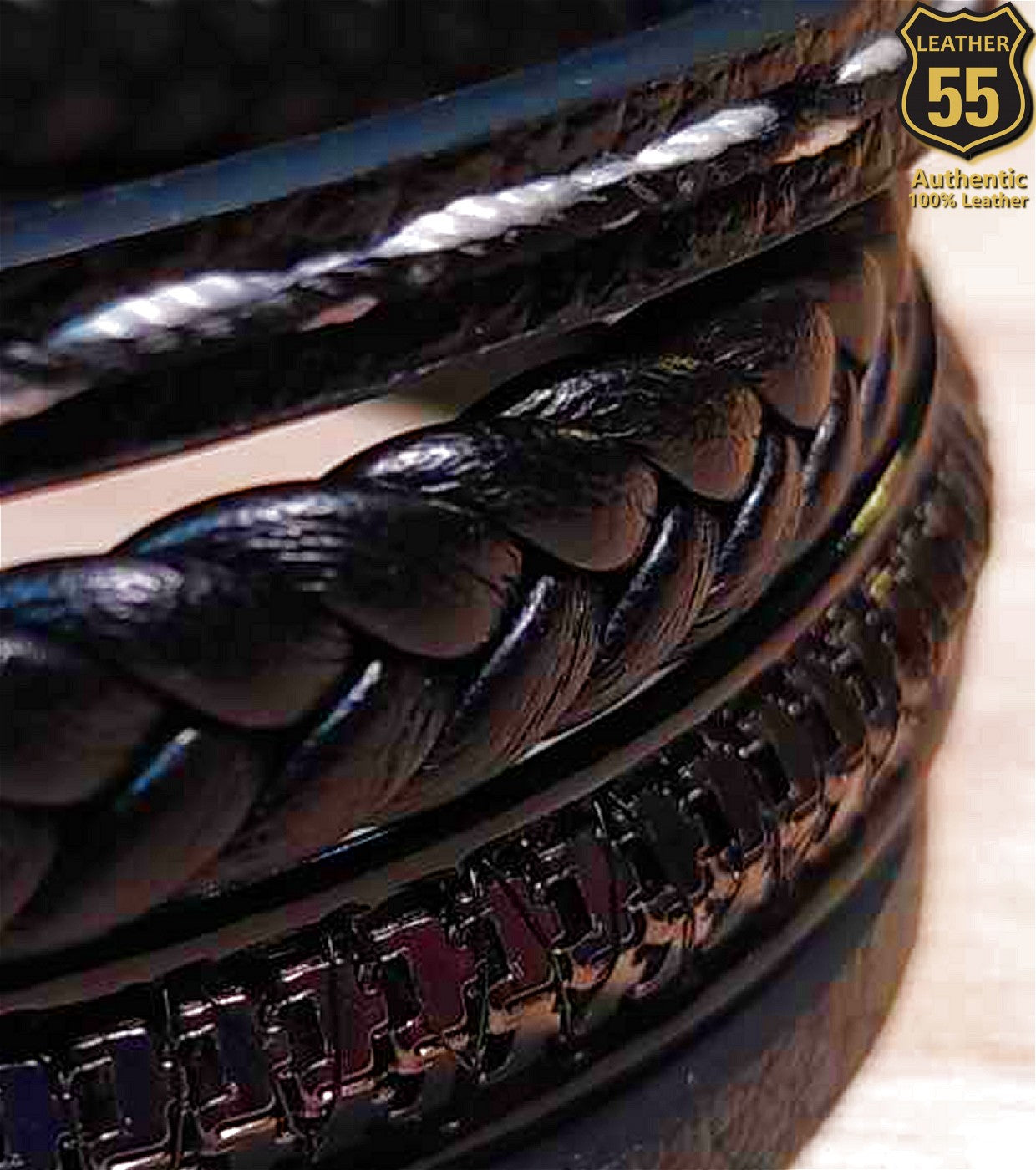 Leather 55 Ανδρικό Xειροποίητο Δερμάτινο βραχιόλι με ανοξείδωτο ατσάλι σε συσκευασία δώρου / Κωδικός Προϊόντος: C151