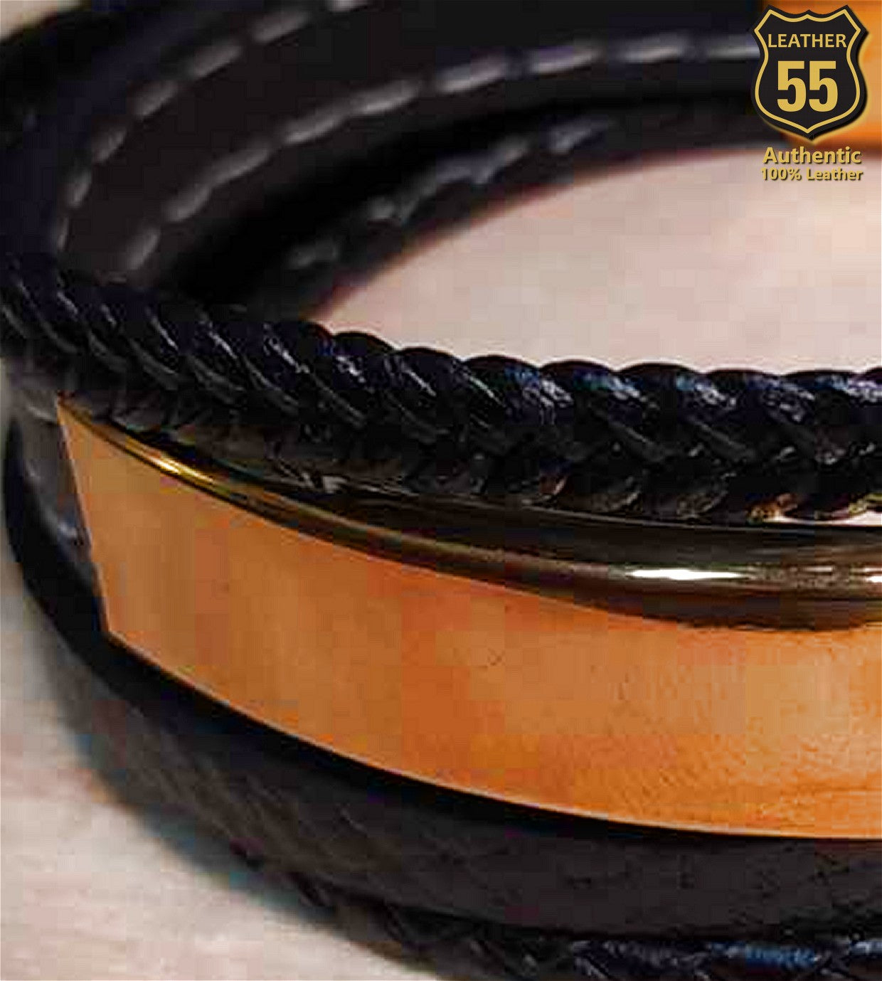 Leather 55 Ανδρικό Xειροποίητο Δερμάτινο βραχιόλι με ανοξείδωτο ατσάλι σε συσκευασία δώρου / Κωδικός Προϊόντος: C152