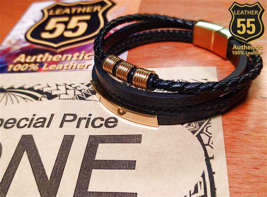 Leather 55 Ανδρικό Xειροποίητο Δερμάτινο βραχιόλι με ανοξείδωτο ατσάλι σε συσκευασία δώρου / Κωδικός Προϊόντος: C154