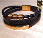 Leather 55 Ανδρικό Xειροποίητο Δερμάτινο βραχιόλι με ανοξείδωτο ατσάλι σε συσκευασία δώρου / Κωδικός Προϊόντος: C154