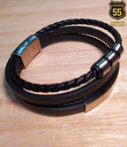 Leather 55 Ανδρικό Xειροποίητο Δερμάτινο βραχιόλι με ανοξείδωτο ατσάλι σε συσκευασία δώρου / Κωδικός Προϊόντος: C155