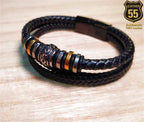 Leather 55 Ανδρικό Xειροποίητο Δερμάτινο βραχιόλι με ανοξείδωτο ατσάλι σε συσκευασία δώρου / Κωδικός Προϊόντος: C156