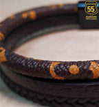 Leather 55 Ανδρικό Xειροποίητο Δερμάτινο βραχιόλι με ανοξείδωτο ατσάλι σε συσκευασία δώρου / Κωδικός Προϊόντος: C159