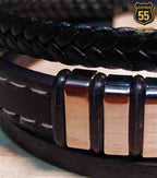 Leather 55 Ανδρικό Xειροποίητο Δερμάτινο βραχιόλι με ανοξείδωτο ατσάλι σε συσκευασία δώρου / Κωδικός Προϊόντος: C161