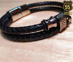 Leather 55 Ανδρικό Xειροποίητο Δερμάτινο βραχιόλι με ανοξείδωτο ατσάλι σε συσκευασία δώρου / Κωδικός Προϊόντος: C163