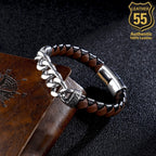 Leather 55 Ανδρικό Xειροποίητο Δερμάτινο βραχιόλι με ανοξείδωτο ατσάλι σε συσκευασία δώρου / Κωδικός Προϊόντος: C164