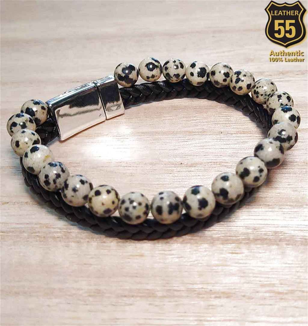 Leather 55 Ανδρικό Xειροποίητο Δερμάτινο βραχιόλι με ανοξείδωτο ατσάλι σε συσκευασία δώρου / Κωδικός Προϊόντος: C169