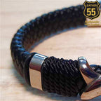 Leather 55 Ανδρικό Xειροποίητο Δερμάτινο βραχιόλι με ανοξείδωτο ατσάλι σε συσκευασία δώρου / Κωδικός Προϊόντος: C172