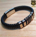 Leather 55 Ανδρικό Xειροποίητο Δερμάτινο βραχιόλι με ανοξείδωτο ατσάλι σε συσκευασία δώρου / Κωδικός Προϊόντος: C173