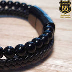 Leather 55 Ανδρικό Xειροποίητο Δερμάτινο βραχιόλι με ανοξείδωτο ατσάλι σε συσκευασία δώρου / Κωδικός Προϊόντος: C175
