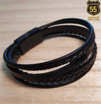 Leather 55 Ανδρικό Xειροποίητο Δερμάτινο βραχιόλι με ανοξείδωτο ατσάλι σε συσκευασία δώρου / Κωδικός Προϊόντος: C176