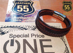 Leather 55 Ανδρικό Xειροποίητο Δερμάτινο βραχιόλι με ανοξείδωτο ατσάλι σε συσκευασία δώρου / Κωδικός Προϊόντος: C177
