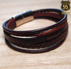 Leather 55 Ανδρικό Xειροποίητο Δερμάτινο βραχιόλι με ανοξείδωτο ατσάλι σε συσκευασία δώρου / Κωδικός Προϊόντος: C177