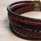 Leather 55 Ανδρικό Xειροποίητο Δερμάτινο βραχιόλι με ανοξείδωτο ατσάλι σε συσκευασία δώρου / Κωδικός Προϊόντος: C177