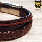 Leather 55 Ανδρικό Xειροποίητο Δερμάτινο βραχιόλι με ανοξείδωτο ατσάλι σε συσκευασία δώρου / Κωδικός Προϊόντος: C177