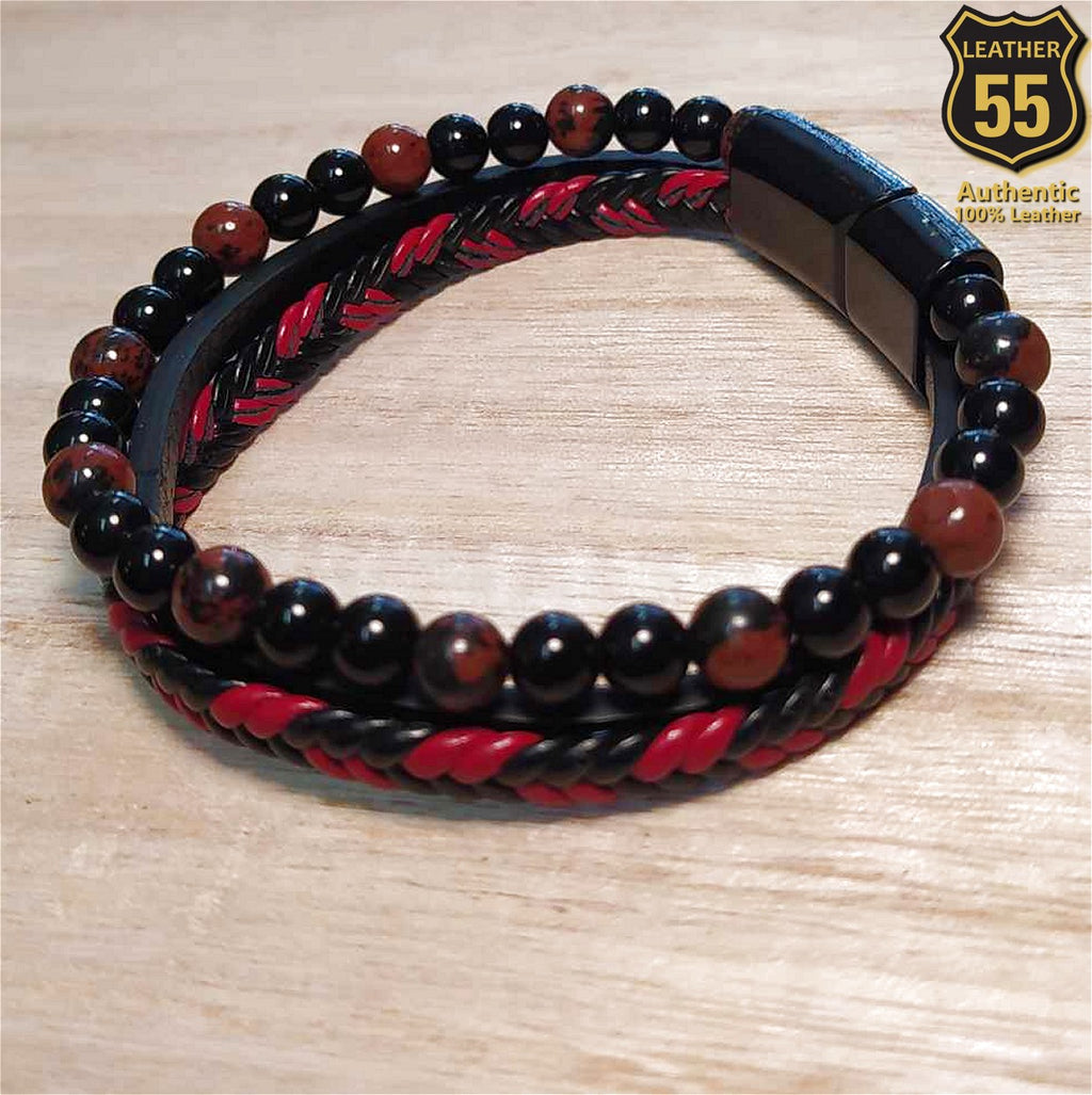 Leather 55 Ανδρικό Xειροποίητο Δερμάτινο βραχιόλι με ανοξείδωτο ατσάλι σε συσκευασία δώρου / Κωδικός Προϊόντος: C178