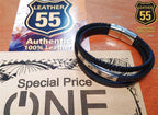 Leather 55 Ανδρικό Xειροποίητο Δερμάτινο βραχιόλι με ανοξείδωτο ατσάλι σε συσκευασία δώρου / Κωδικός Προϊόντος: C186
