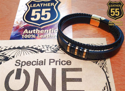 Leather 55 Ανδρικό Xειροποίητο Δερμάτινο βραχιόλι με ανοξείδωτο ατσάλι σε συσκευασία δώρου / Κωδικός Προϊόντος: C192