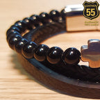 Leather 55 Ανδρικό Xειροποίητο Δερμάτινο βραχιόλι με ανοξείδωτο ατσάλι σε συσκευασία δώρου / Κωδικός Προϊόντος: C195