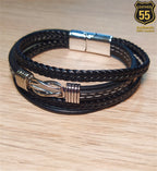 Leather 55 Ανδρικό Xειροποίητο Δερμάτινο βραχιόλι με ανοξείδωτο ατσάλι σε συσκευασία δώρου / Κωδικός Προϊόντος: C196