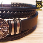 Leather 55 Ανδρικό Xειροποίητο Δερμάτινο βραχιόλι με ανοξείδωτο ατσάλι σε συσκευασία δώρου / Κωδικός Προϊόντος: C198