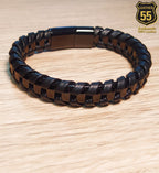 Leather 55 Ανδρικό Xειροποίητο Δερμάτινο βραχιόλι με ανοξείδωτο ατσάλι σε συσκευασία δώρου / Κωδικός Προϊόντος: C199