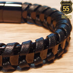 Leather 55 Ανδρικό Xειροποίητο Δερμάτινο βραχιόλι με ανοξείδωτο ατσάλι σε συσκευασία δώρου / Κωδικός Προϊόντος: C199