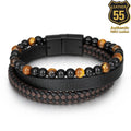 Leather 55 Ανδρικό Xειροποίητο Δερμάτινο βραχιόλι με ανοξείδωτο ατσάλι σε συσκευασία δώρου / Κωδικός Προϊόντος: C120