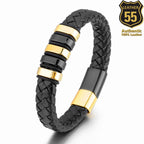 Leather 55 Ανδρικό Xειροποίητο Δερμάτινο βραχιόλι με ανοξείδωτο ατσάλι σε συσκευασία δώρου / Κωδικός Προϊόντος: C127