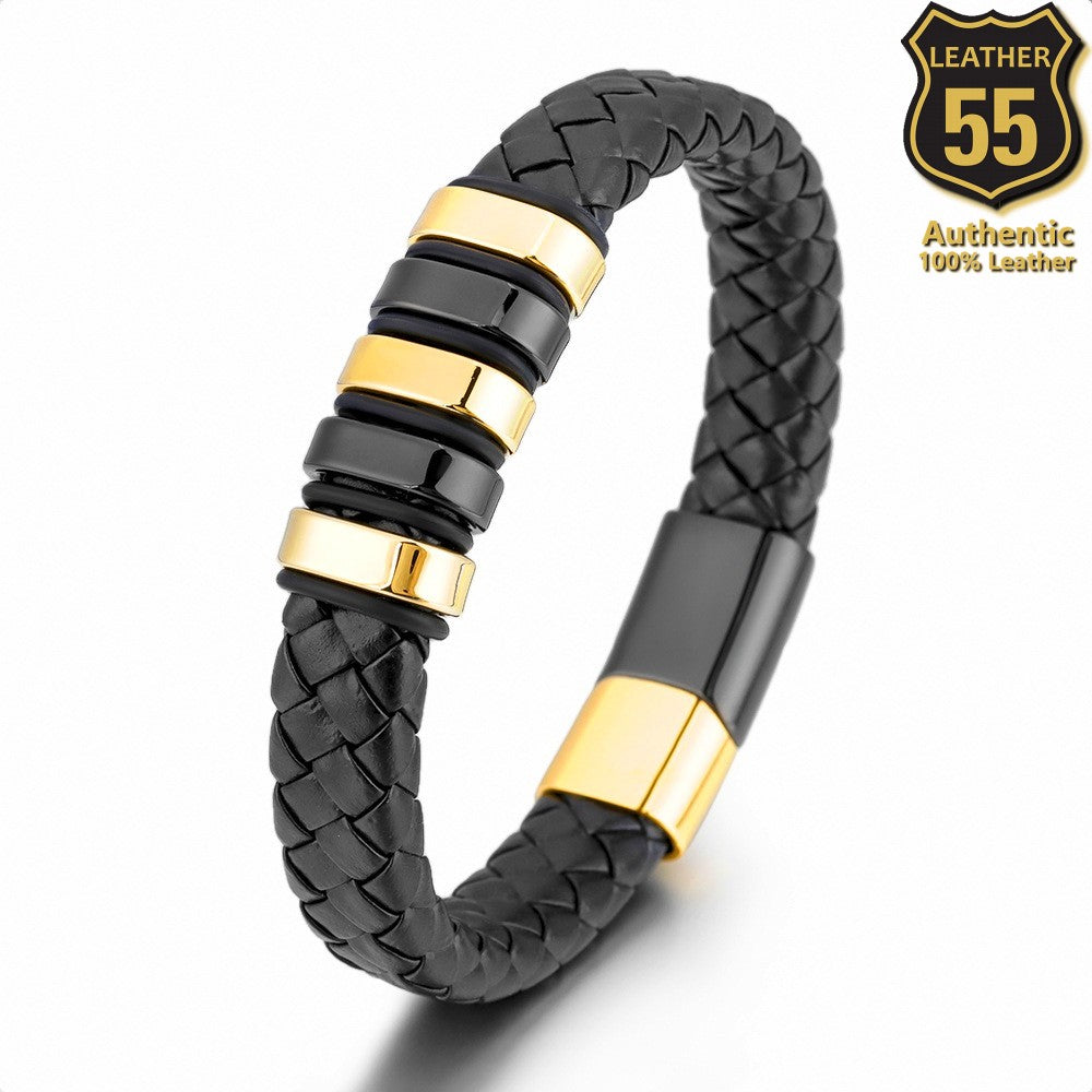 Leather 55 Ανδρικό Xειροποίητο Δερμάτινο βραχιόλι με ανοξείδωτο ατσάλι σε συσκευασία δώρου / Κωδικός Προϊόντος: C127