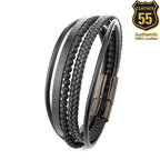 Leather 55 Ανδρικό Xειροποίητο Δερμάτινο βραχιόλι με ανοξείδωτο ατσάλι σε συσκευασία δώρου / Κωδικός Προϊόντος: C131