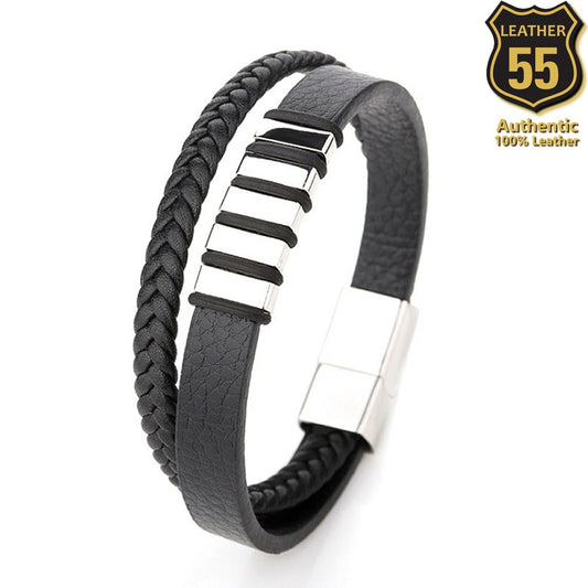 Leather 55 Δερμάτινο βραχιόλι με ανοξείδωτο ατσάλι σε συσκευασία δώρου / Κωδικός Προϊόντος: C135