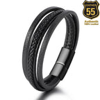 Leather 55 Ανδρικό Xειροποίητο Δερμάτινο βραχιόλι με ανοξείδωτο ατσάλι σε συσκευασία δώρου / Κωδικός Προϊόντος: C171
