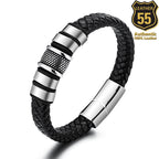 Leather 55 Ανδρικό Xειροποίητο Δερμάτινο βραχιόλι με ανοξείδωτο ατσάλι σε συσκευασία δώρου / Κωδικός Προϊόντος: C173