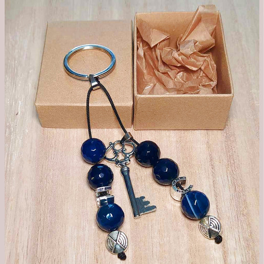Μπρελόκ μπεγλέρι από φυσικό πέτρωμα μπλε Αχάτη σε συσκευασία δώρου / Κωδικός Προϊόντος: KEY102