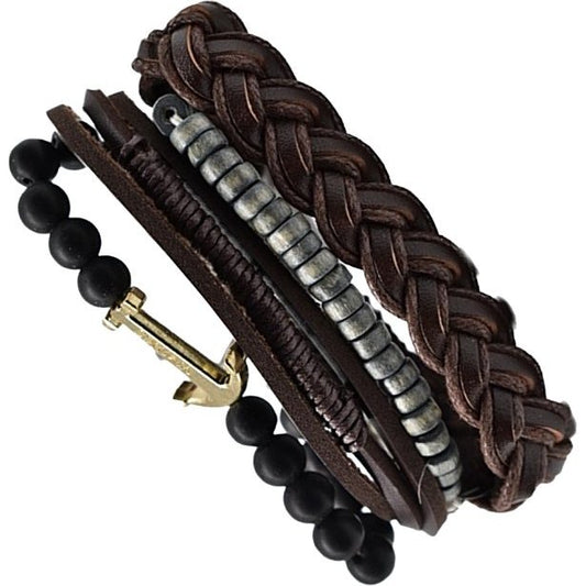 Navy χειροποίητο Δερμάτινο βραχιόλι με 4πλό σχέδιο / Κωδικός Προϊόντος: BR179