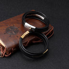 Leather 55 Ανδρικό Xειροποίητο Δερμάτινο βραχιόλι με ανοξείδωτο ατσάλι σε συσκευασία δώρου / Κωδικός Προϊόντος: C116